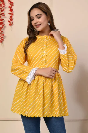 Mustard lehriya peplum top