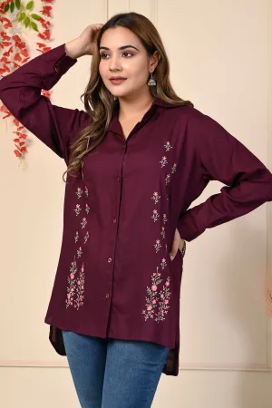 Wine embroidery shirt