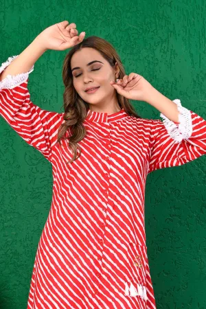Red lehriya kurti